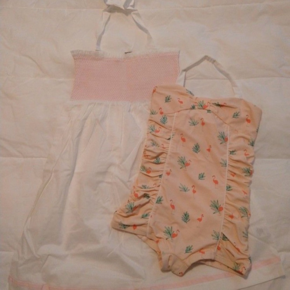 Janie and Jack Pink and White Girls One-Piece Swim - Flamingo Print